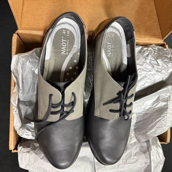New Naot Kedma Black Gray Leather Lace Up Oxford Loafers 41 - Picture 2 of 7
